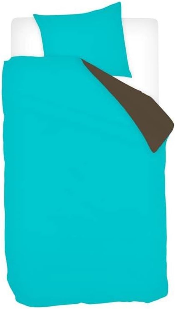 Dekbedovertrek - 140x200/220 cm + 1 kussensloop 60x70 cm - Turquoise/Bruin