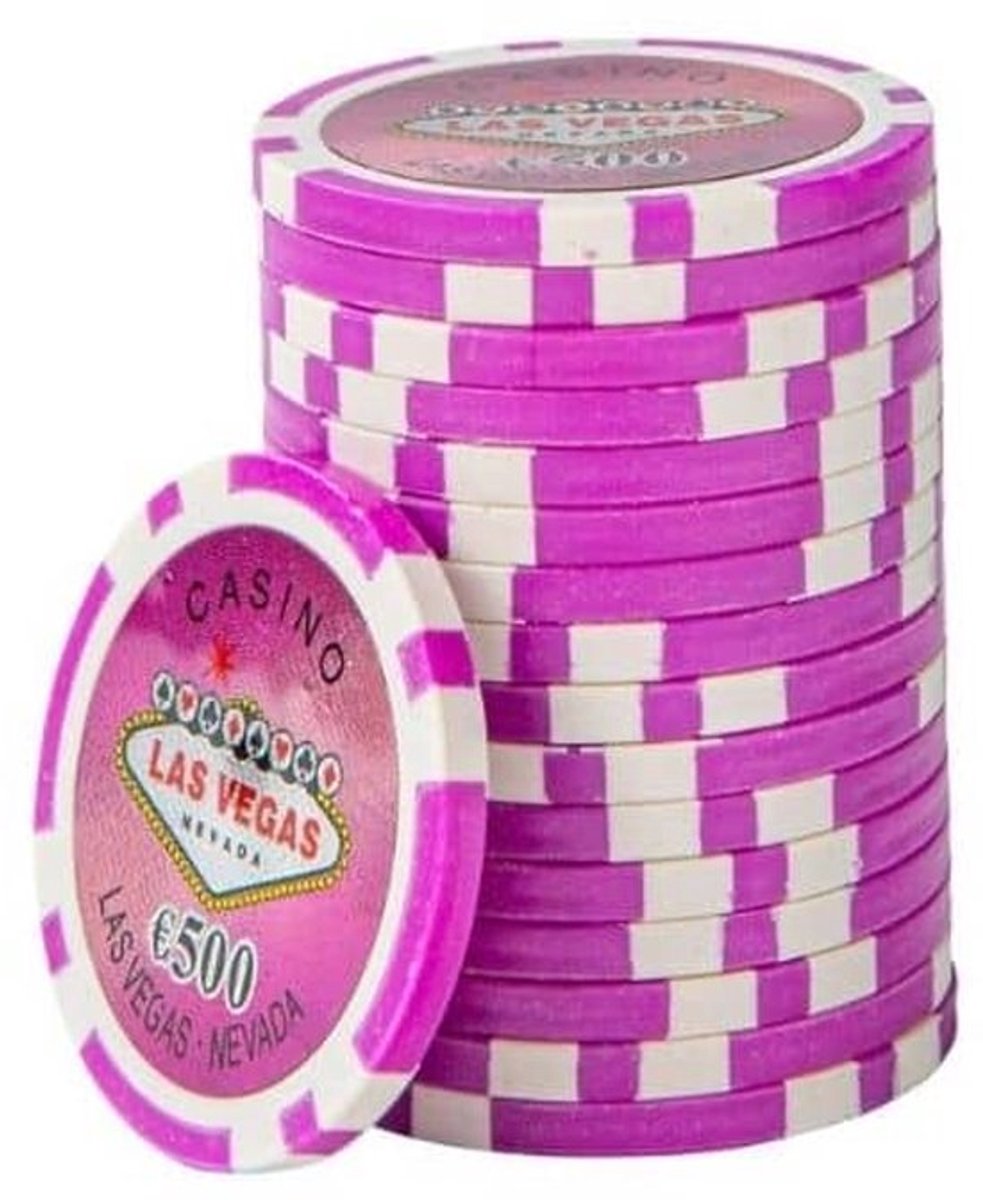 Las Vegas Poker Chips €500,- paars (25 stuks) - pokerchips - pokerfiches - ABS chips - pokerspel - pokerset - poker set