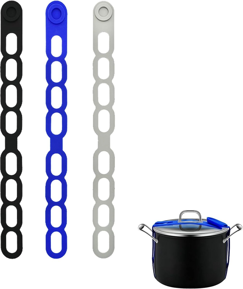 3 stuks bevestigingsband voor potdeksel, siliconen band voor slowcookerdeksel, siliconen slowcooker bandje voor slow cooker, gemakkelijk te reinigen, geschikt voor bevestiging van keukengerei