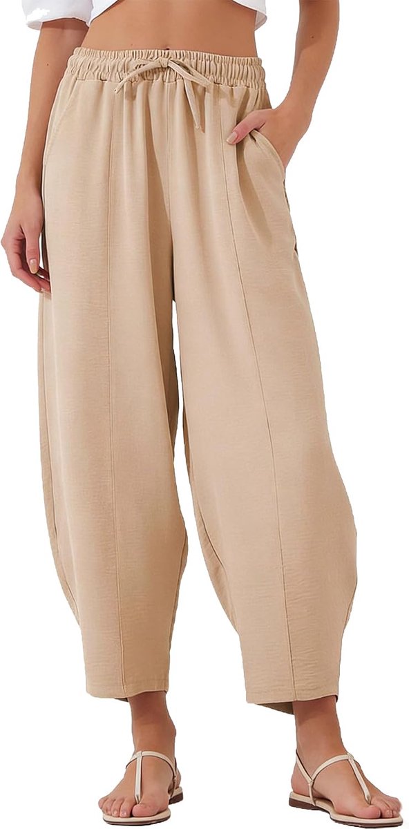 Zomer, licht, 7/8, elastisch, vloeiend, hoge taille, strandbroek, casual, met zakken