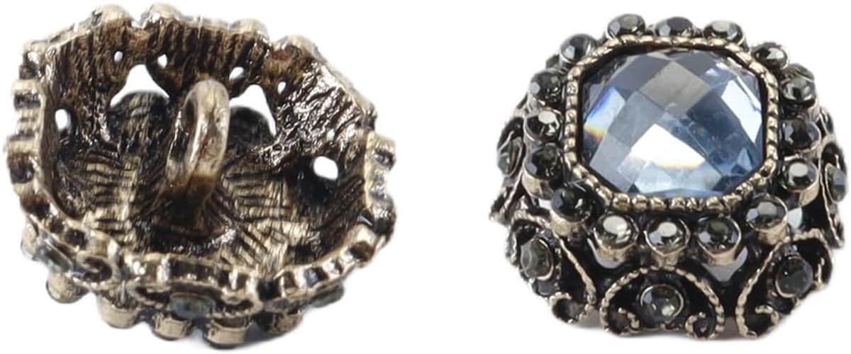 Knopen, 18 mm blauwgrijze ingelegde strass steentjes, retro ronde achthoekige metalen schacht naaiknopen voor jassen