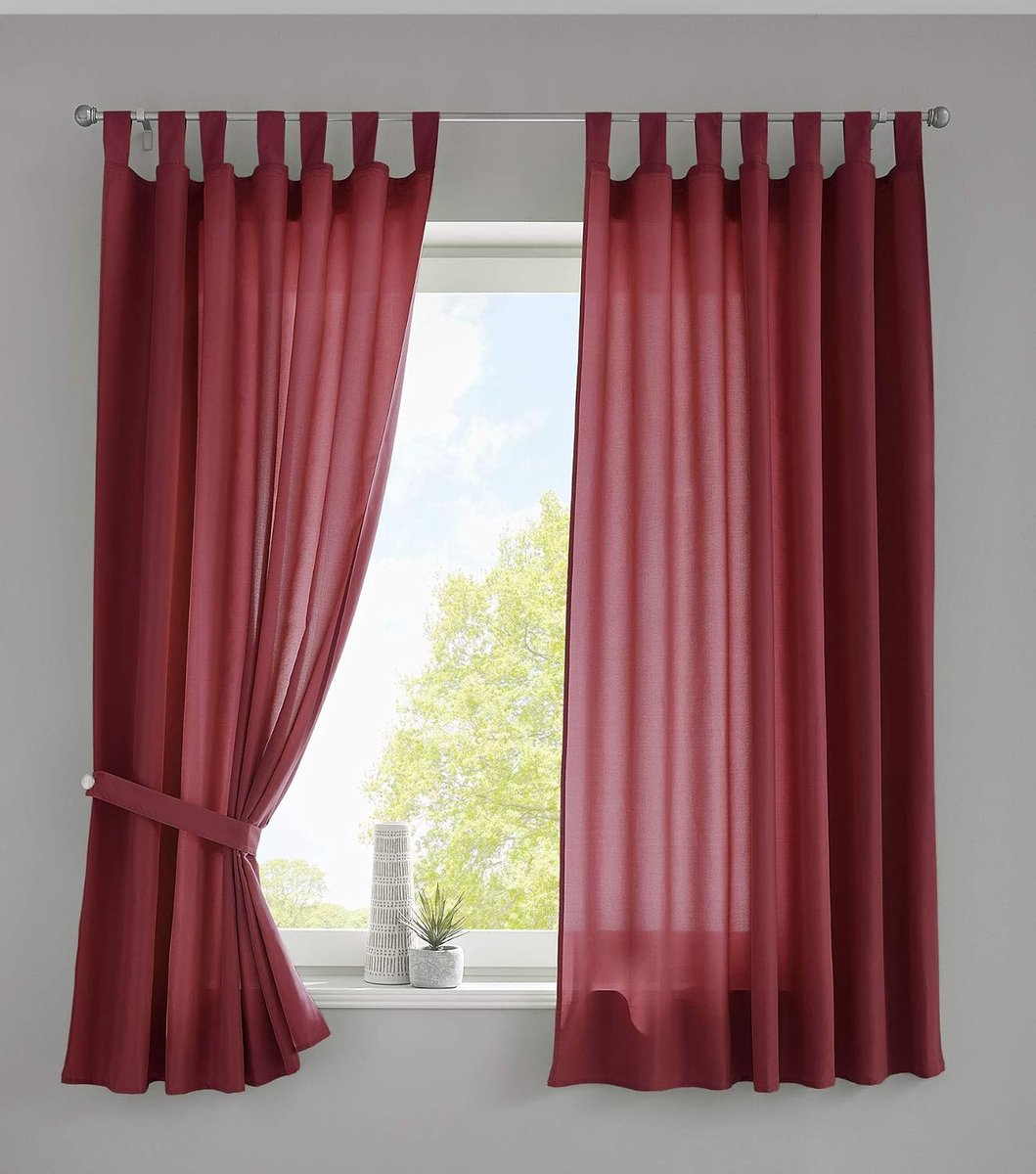 2-delige set gordijnen sjaal lussen »Berlin« HxB 175x140 cm bordeaux ondoorzichtig microsatijn lichtdoorlatend plooiband effen mat, 20400N2