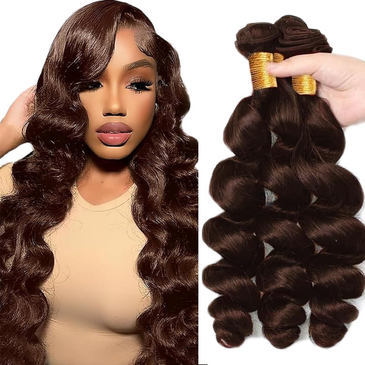 26 28 30 Inch Bundles Human Hair Extension Loose Wave menselijk haar Bundles Unprocessed Brazilian Virgin Hair #4 Chocolate Brown Minimal detachment For Women 3 Bundles Total 150g