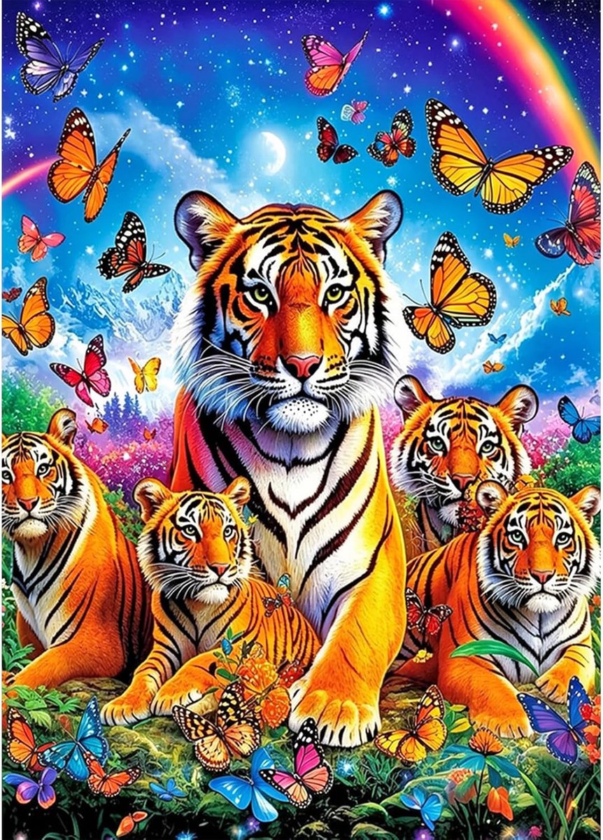 Diamantschilderij 30 x 40 tijgers kralen schilderij nummer volwassenen dieren 5D diamond painting vlinder diamant schilderij volwassenen in set tijgers dieren vlinder landschap diamant