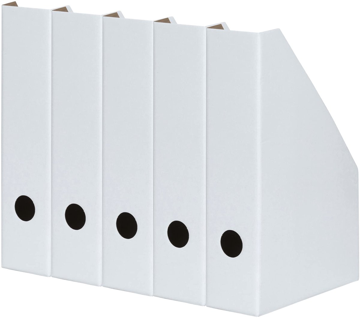 Set van 5 Tijdschriftenhouders A4 - Lichtgewicht Kartonnen Documenten Organizers - 7 cm Breed - Ruimtebesparende Opbergmappen voor Tijdschriften, Bestanden & Papierwerk - Plat Verpakt - Wit