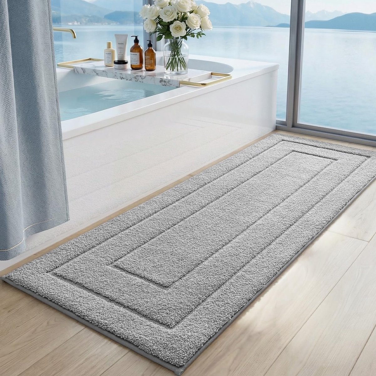 Badmatten Waterabsorberende, Machinewasbaar Badkamertapijt voor Douche, Bad en Toilet, Lichtgrijs | Super absorberend, ultrazachte microvezel, machinewasbaar, douche, badkuip, voor de wastafel