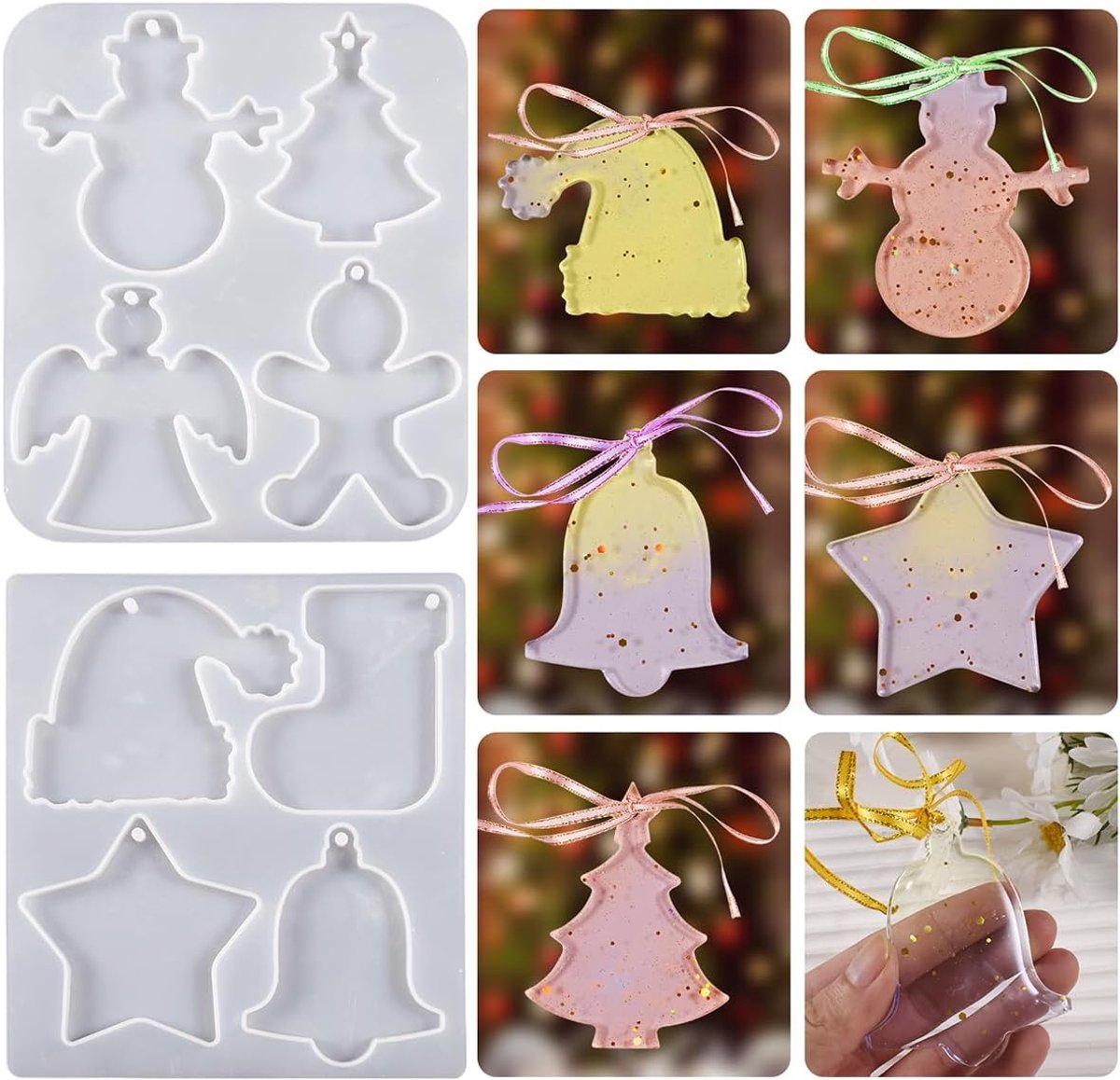 Siliconen vorm epoxyhars vormen, doe-het-zelf siliconen kerstbedels, hanger, gietvorm, 3D siliconen mal hanger, siliconen gietvormen, set