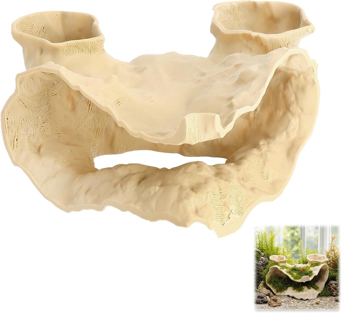Hol, aquarium, decoratie, hol, garnalen, verstopplaats voor vissen, reptielen, terrarium, zandgeel, aquariumdecoratie, 14 x 14 x 8 cm