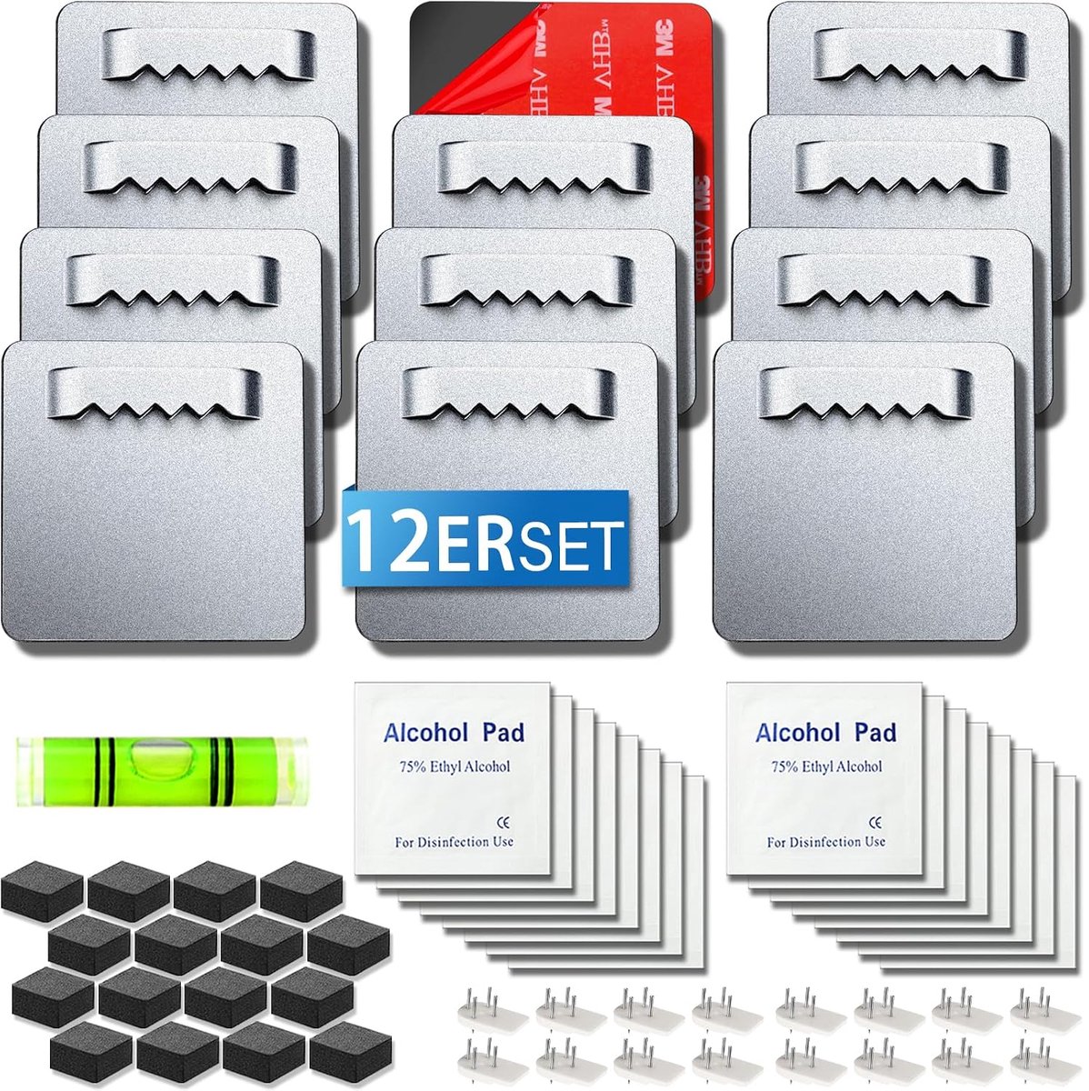 18 stuks fotohaken, fotohangers, zelfklevende fotolijst, ophangers, kleefhaken voor foto's, 4 x 4 cm, ophangen zonder boren, fotohaken om te plakken, fotoophanging tot 4 kg, met 49 extra
