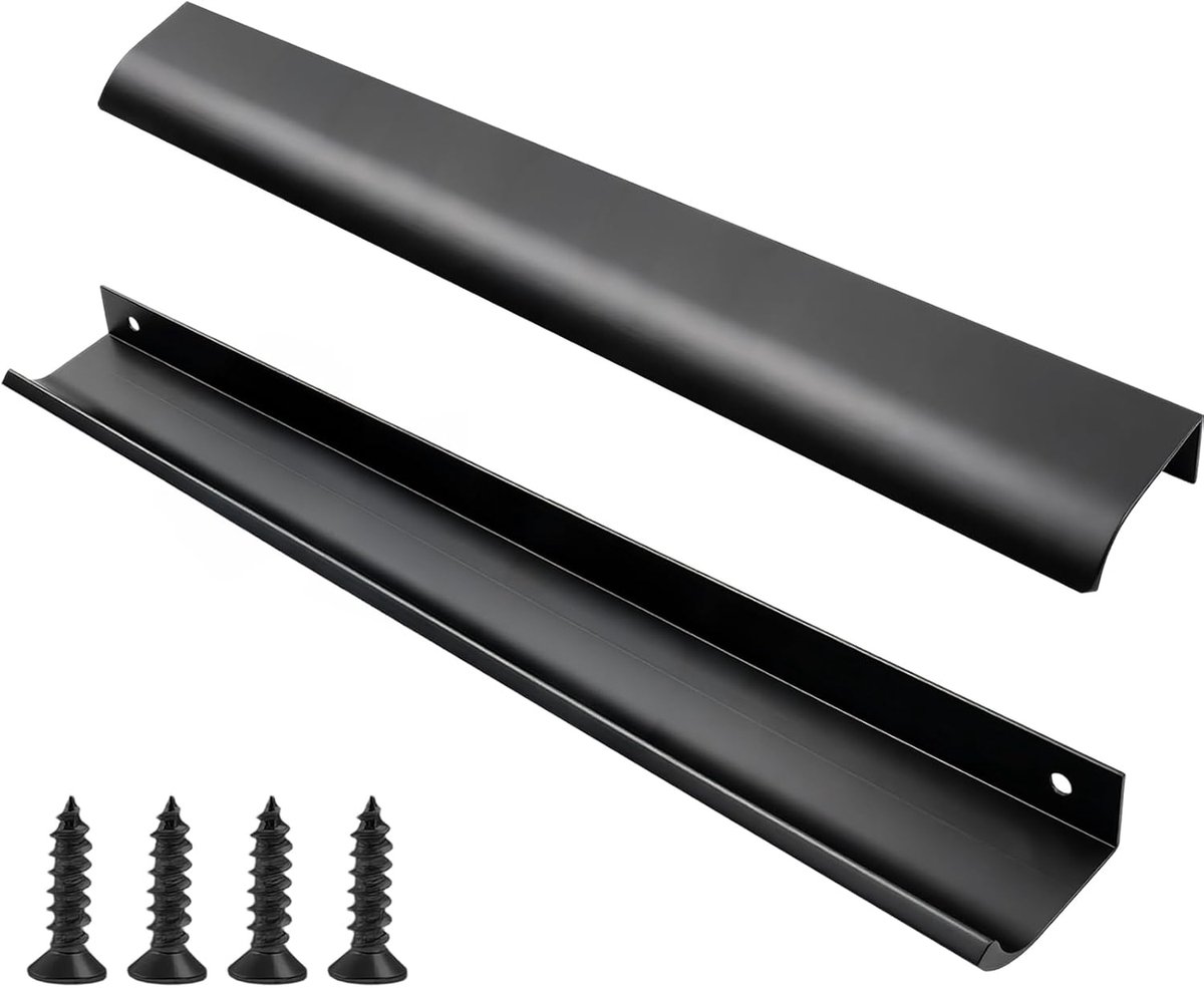 Deurgrepen, verborgen meubelgreep, aluminiumlegering ladegrepen, gebogen deurgrepen, zwart, voor kasten, kledingkasten, laden
