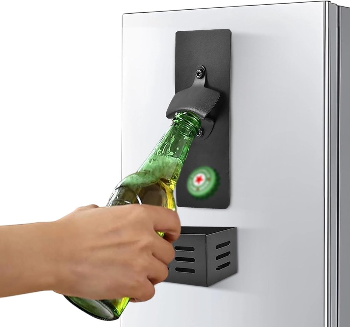 Bieropener met Magnetische Opvangbak - RVS - Voor Wijn en Bier - Handig voor Thuis en Buiten