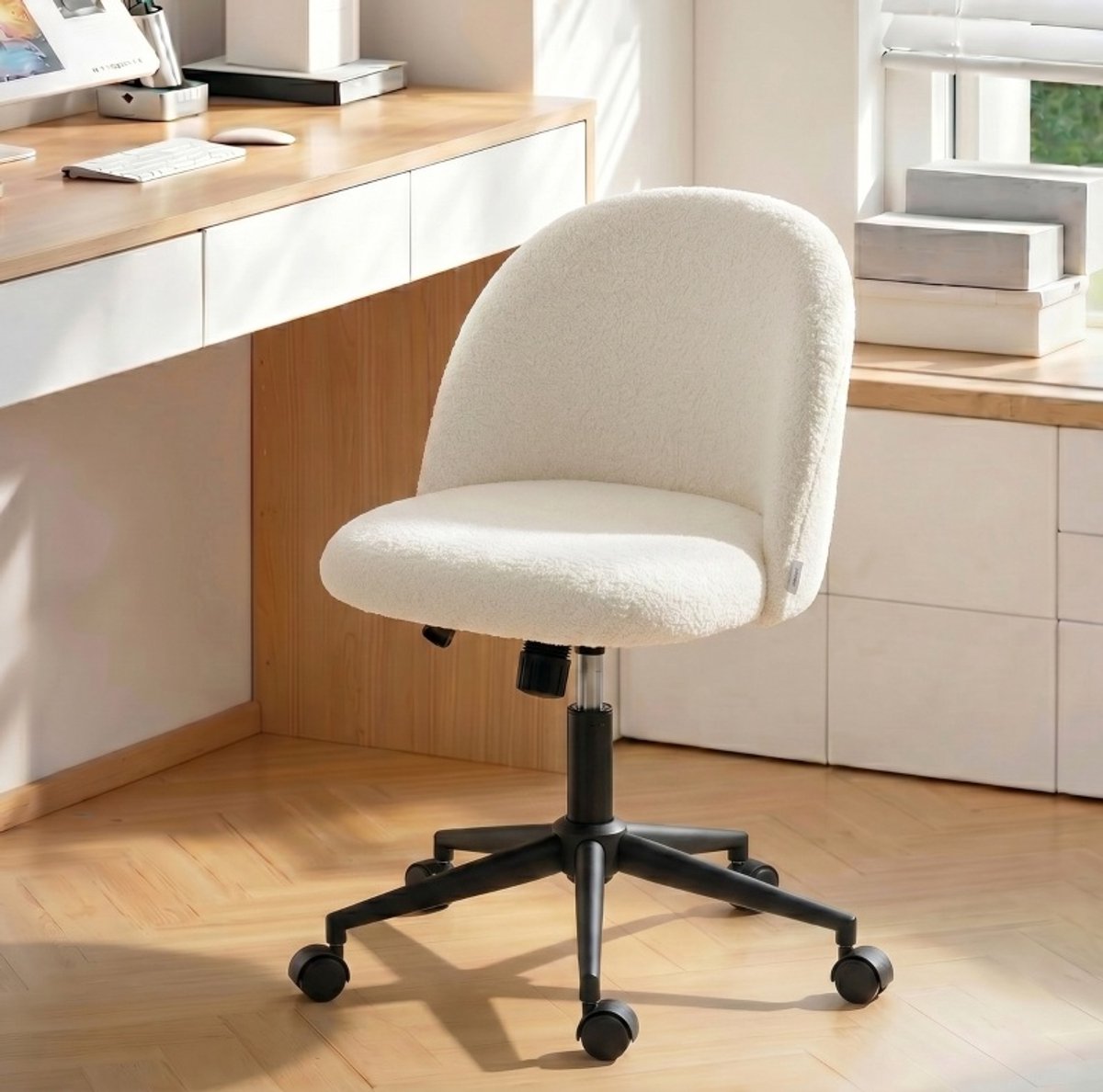 COVREO Bureaustoel 52x59x84,5 cm crème stof, draaibaar met wielen