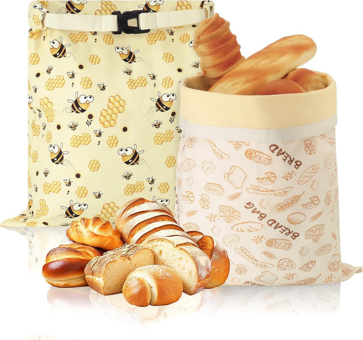 Linnen Broodzakset - Natuurlijk - 43 x 33 cm - Herbruikbare Bijenwas Opbergtas - Voor Zuurdesembrood en Gebak