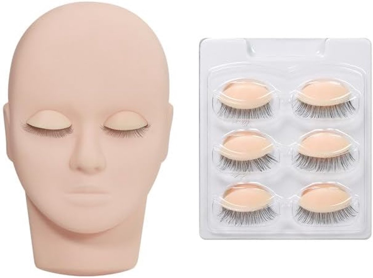 Mannequinkop Vervangende Oogleden Mannequin Hoofd Oefenen Training voor Wimperverlenging met 4 Paren Verwijderbare Ogen(Head C-PINK)