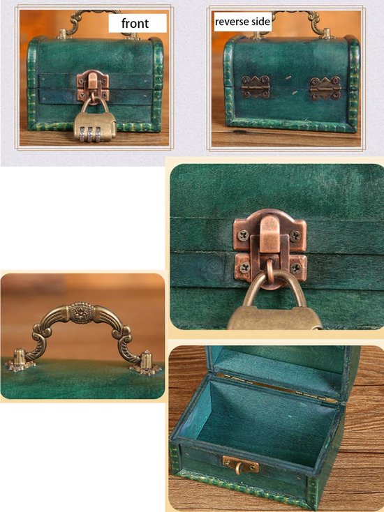 Schatkist, vintage houten schatkist, vintage look, kleine piratenschatkist, houten schatkisten, schatkisten van hout, opbergdoos met handvat, geschikt voor bewaren en decoreren, bruin C — afbeelding 2