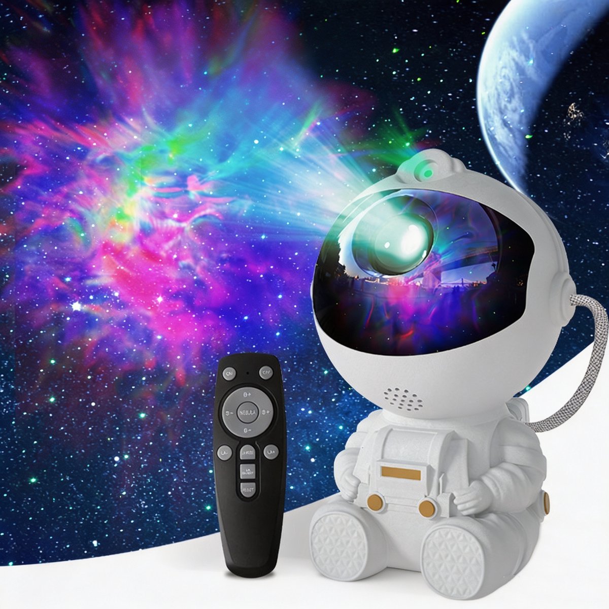 casalora – Astronaut Sterrenhemel Projectorlamp – 23 Modi – Kleurrijk Nevel Sfeerlicht – 360° Draaibaar – Timer met Afstandsbediening – Slaapkamer/Woonkamer/Decoratief Ornament