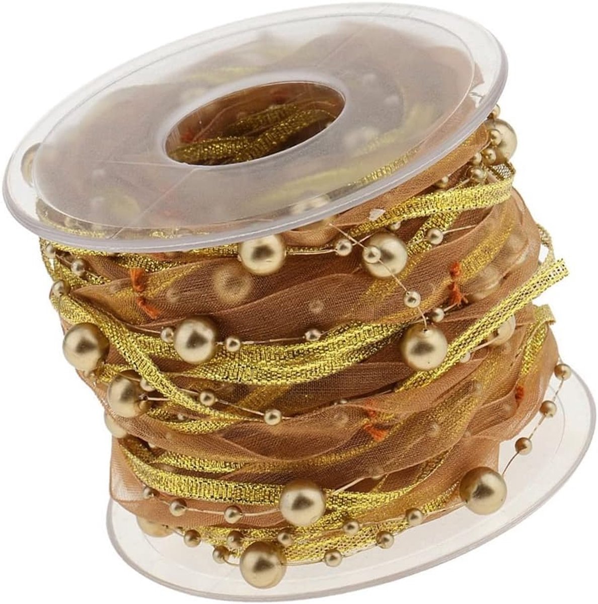 10 m parellint met chiffon-band, parelslinger, organzaband, parelkoord, satijnen lint, parelketting, parels, koord, decoratief lint voor doe-het-zelf knutselen, feest, tafeldecoratie,