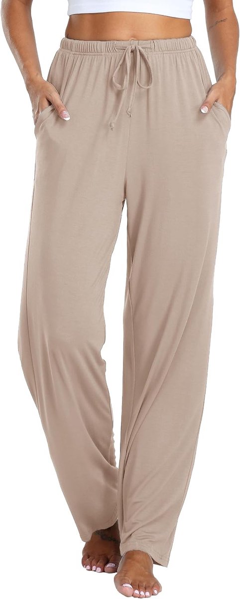 Pyjamabroek voor dames, katoen, nachtkleding, slaapbroek, vrijetijdsbroek, lange joggingbroek met zakken