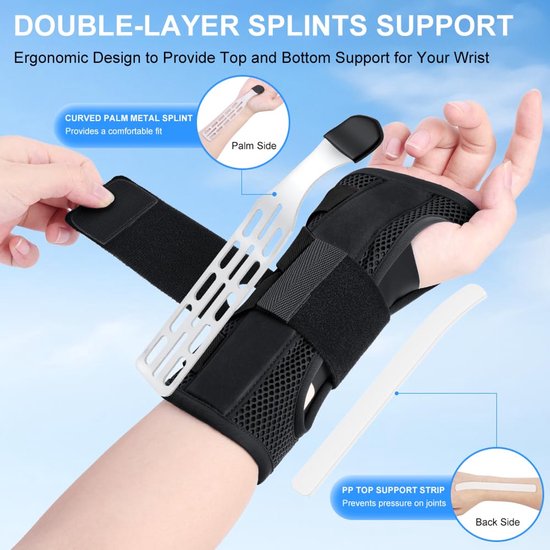 Verstelbare polsbandages met metalen rails en zachte duimopening, polsbandage voor mannen en vrouwen, carpaal tunnel artritis verstuikingen, links, L/XL — afbeelding 5