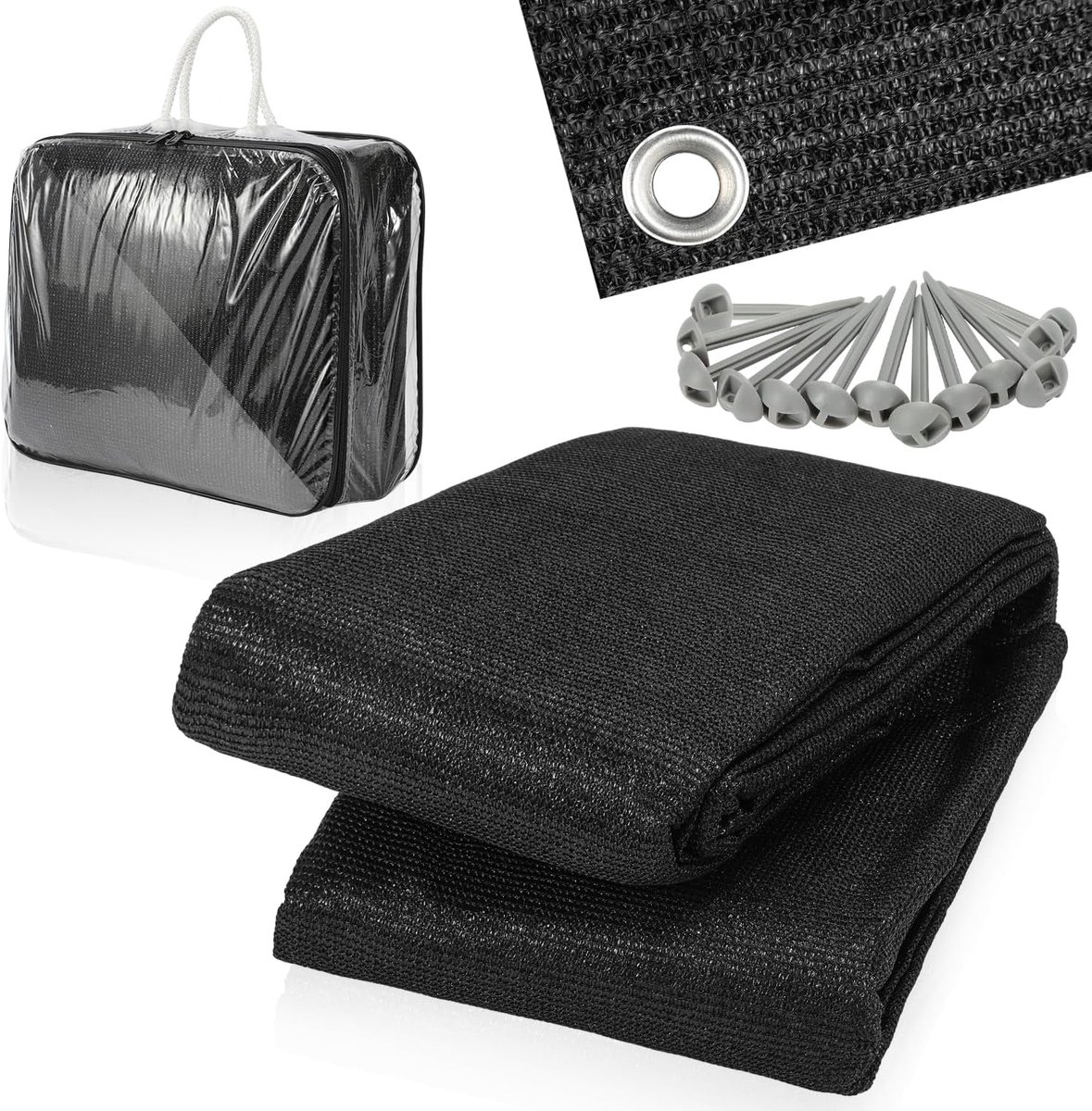 Luifeltapijt, campingtapijt met 12 gaten, 13 haringen en draagtas, ademend, antislip, wasbaar, campingmat, voortentvloer (zwart, 250 x 350 cm)