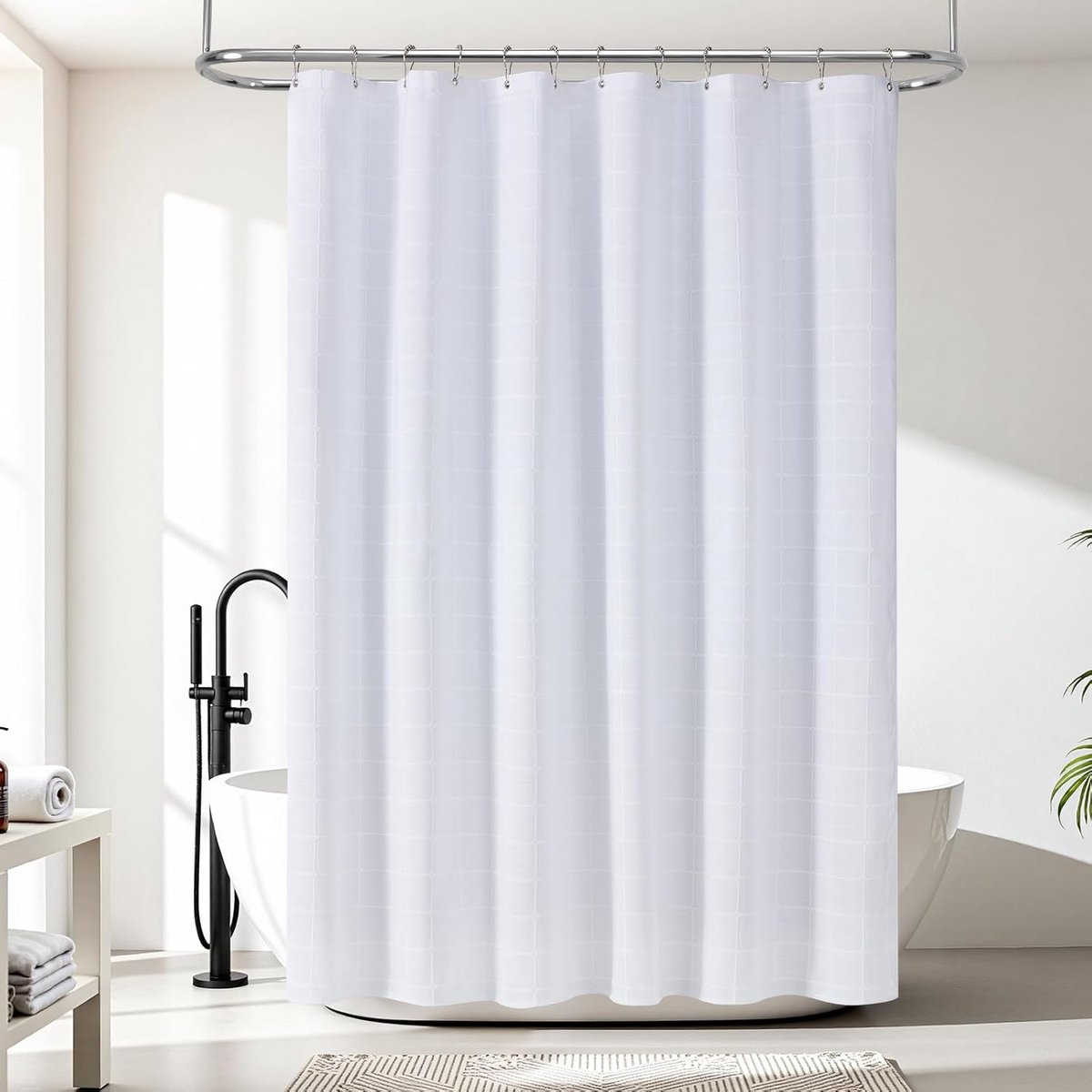 Douchegordijn met ruitpatroon, geruite polyester en linnen stof, waterdichte coating, douchegordijnen voor badkamer, rustieke shabby-chic-badkamergordijnset in landelijke stijl, 183 x 183 cm