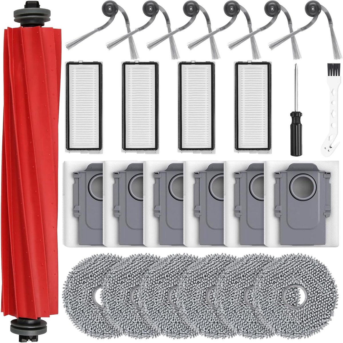25 stuks accessoires voor Roborock QV35A QV35S QR598 QR798 robotstofzuiger | 1 hoofdborstel, 6 stofzakken, 4 filters, 6 dweilpads, 6 zijborstels, 1 reinigingsborstel, 1 schroevendraaier