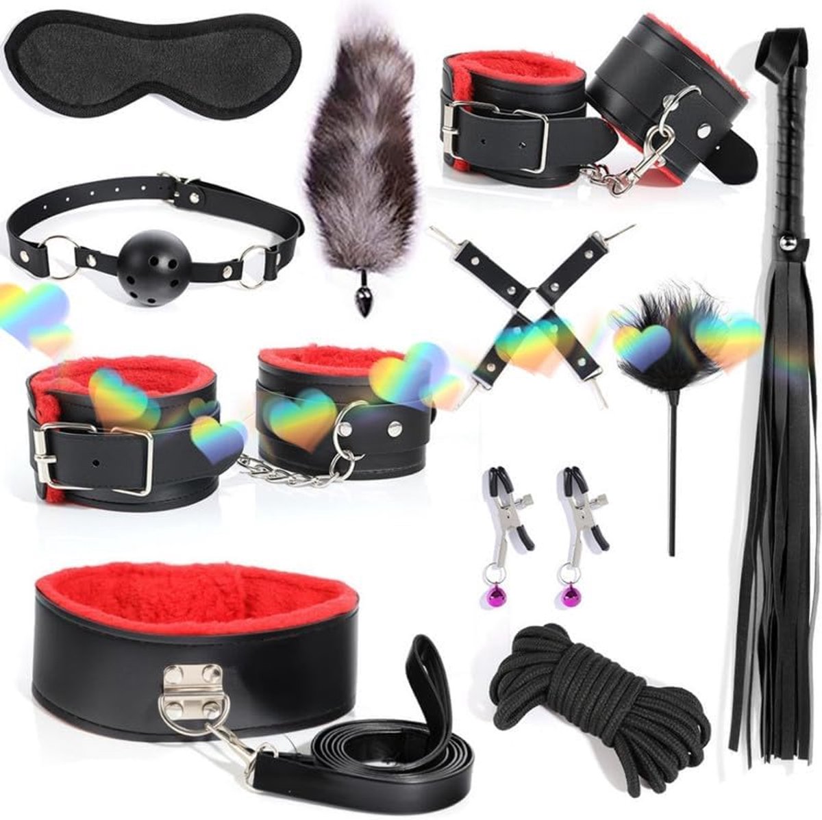 11 Stuk Verstelbare Zachte Lederen Sport Combinatie Set Met Pluch Voering, Veerstok, En Training Zweep Assemblage-D7