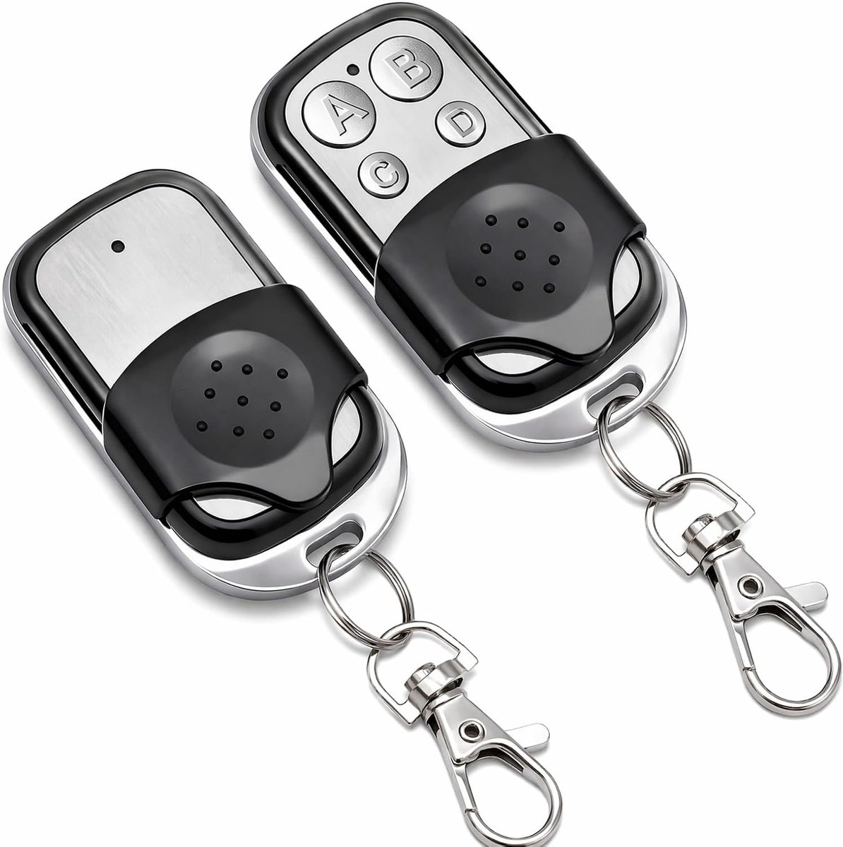 Poortafstandsbediening, 433,92 MHz, vaste code, 2 stuks, garagedeur, batterijen, aluminium behuizing, anti-triggering, karabijnhaak, voor elektrische poort, verlichting, alarm