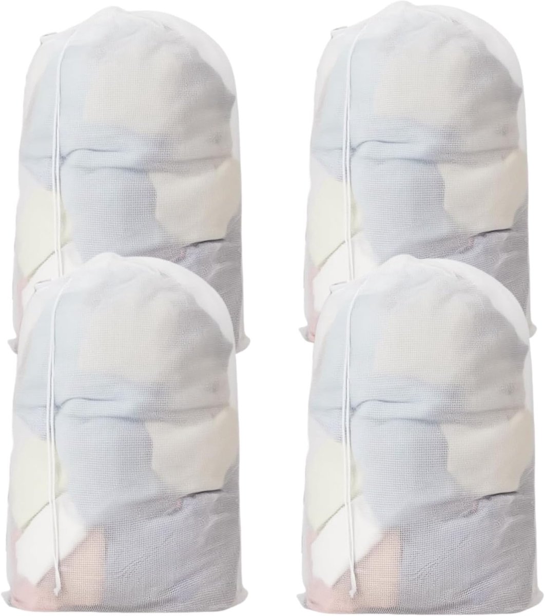 Waszakken, 4-pack zware waszakken met trekkoord voor delicatessen, kleding, lingerie, sokken, bh's en babykleding