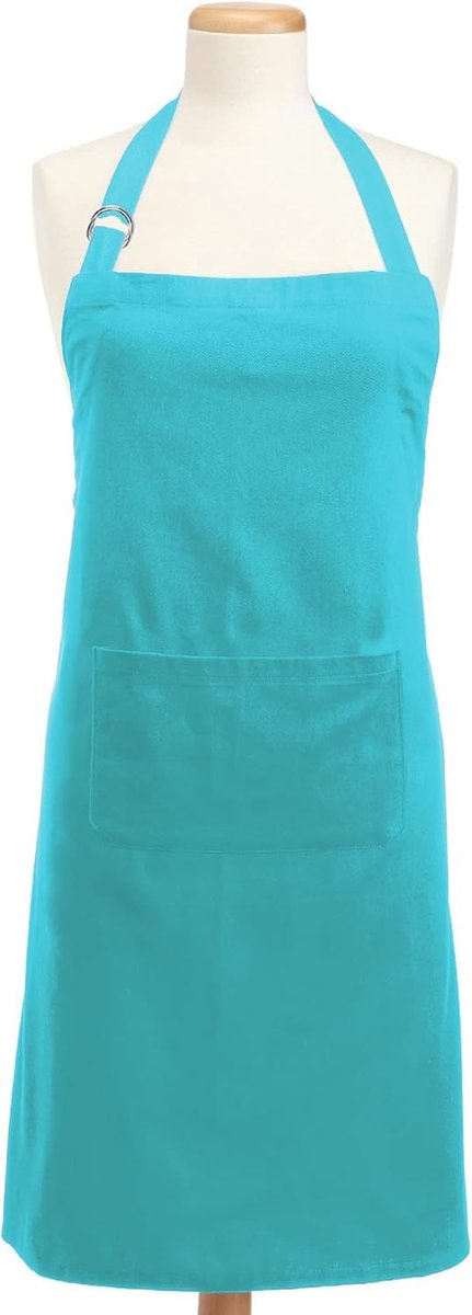 100% katoen, professionele unisex slabbetje, keukenschort, verstelbare nek- en taillebanden, voorzak, duurzaam, comfortabel, perfect om te koken, bakken, BBQ-Aqua