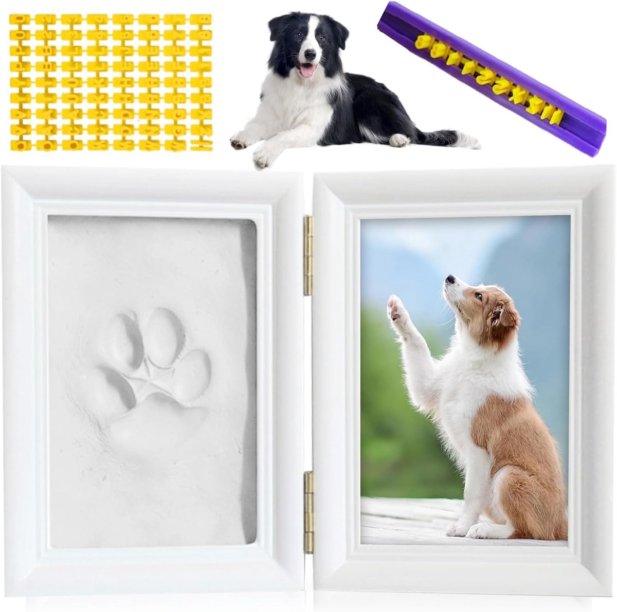 Set met honden- en kattenafdruk, fotolijst en pootafdrukken, set voor hondenafdrukken met koekjesvorm, fotolijst voor kat, huisdier, pootafdrukset