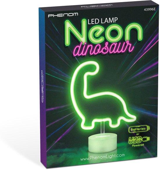 Dino Lamp - Neon LED nachtlamp Dinosaurus - Groen - USB & Batterij - Decoratieve Kinderkamer Lamp - 28,5 x 24,5 cm van Dino. — afbeelding 3