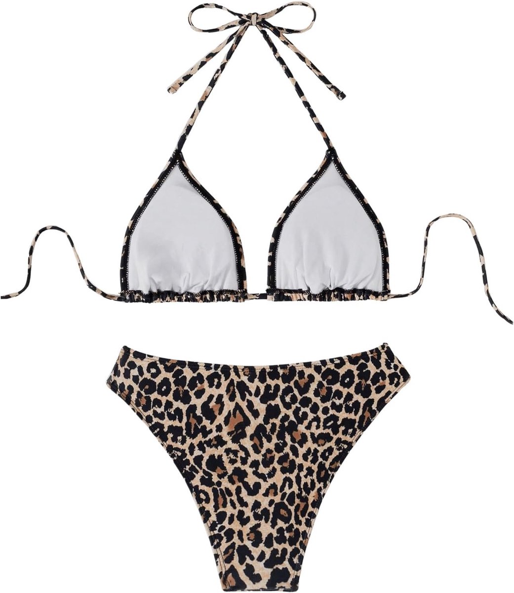 Triangel bikini dames set luipaard bikini hoge taille sexy Braziliaanse bikini neckholder bikini leo bikini set tweedelig badpak badmode 2-delig