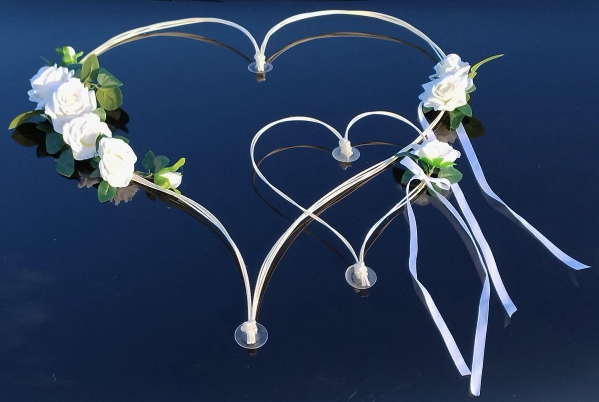 Hartjes, autosieraden, autosieraden, bruidspaar, rozen, decoratie, huwelijk, auto, bruiloftsdecoratie (maxi wit)