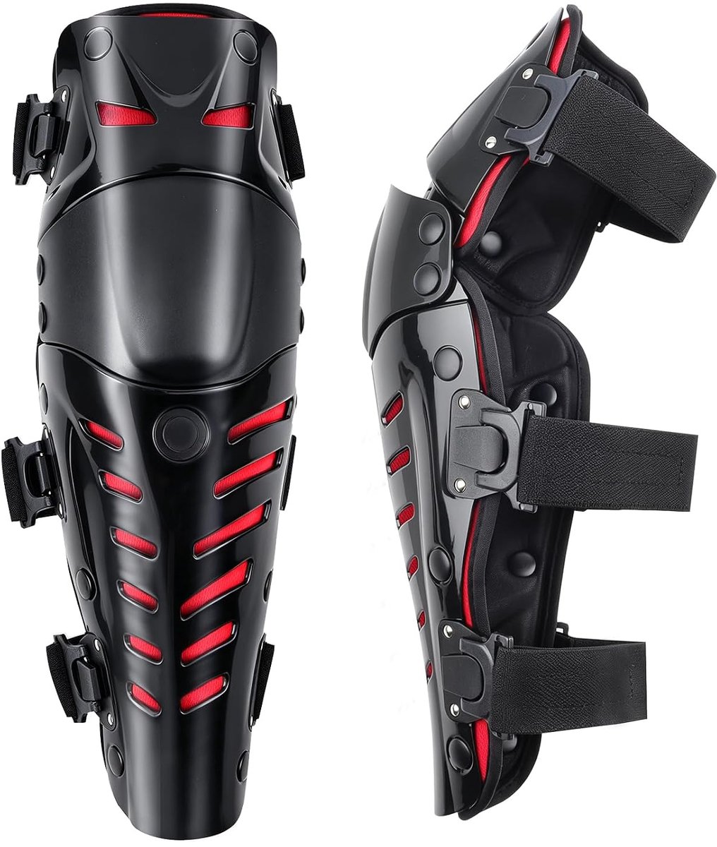 Verbeterde kniebeschermers voor motorfiets, knie, kniebescherming, scheenbescherming, motorcross-raceset (zwart rood)