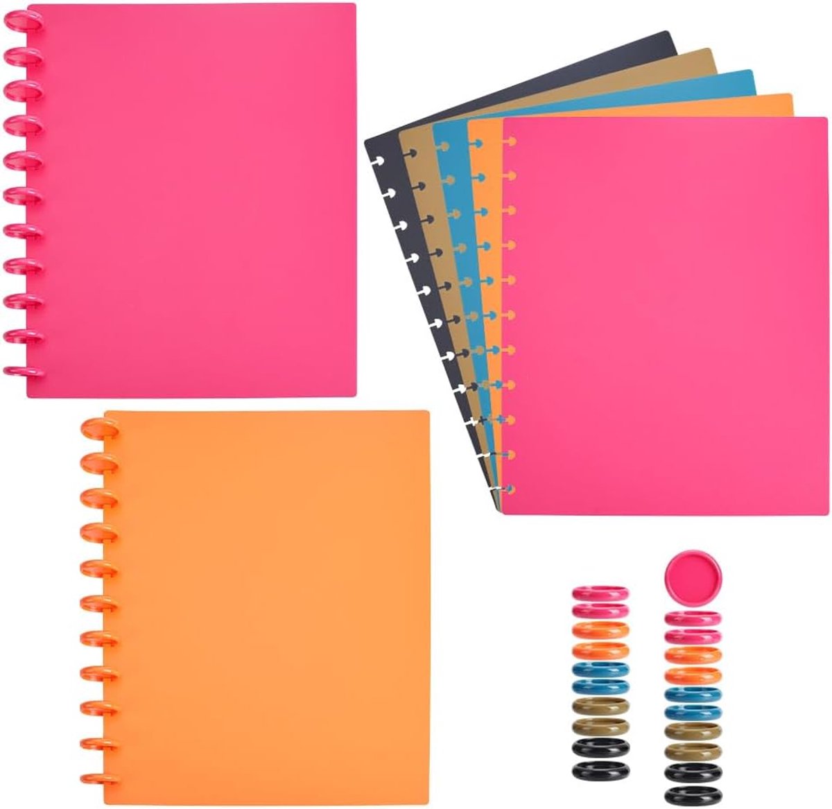 5 sets schijfgebonden notitieboekhoes en schijfset 287x223mm poly cover met schijf schijfgebonden notitieboek accessoires voor school kantoor onderwerp document, donkere kleur serie