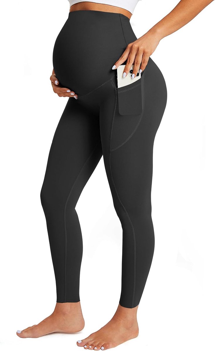 Zwangerschapslegging voor dames, met zakken, ondoorzichtig, lange zwangerschapsleggings, hoge taille, zwangerschapsbroek, zacht, elastisch, zwangerschapsbroek