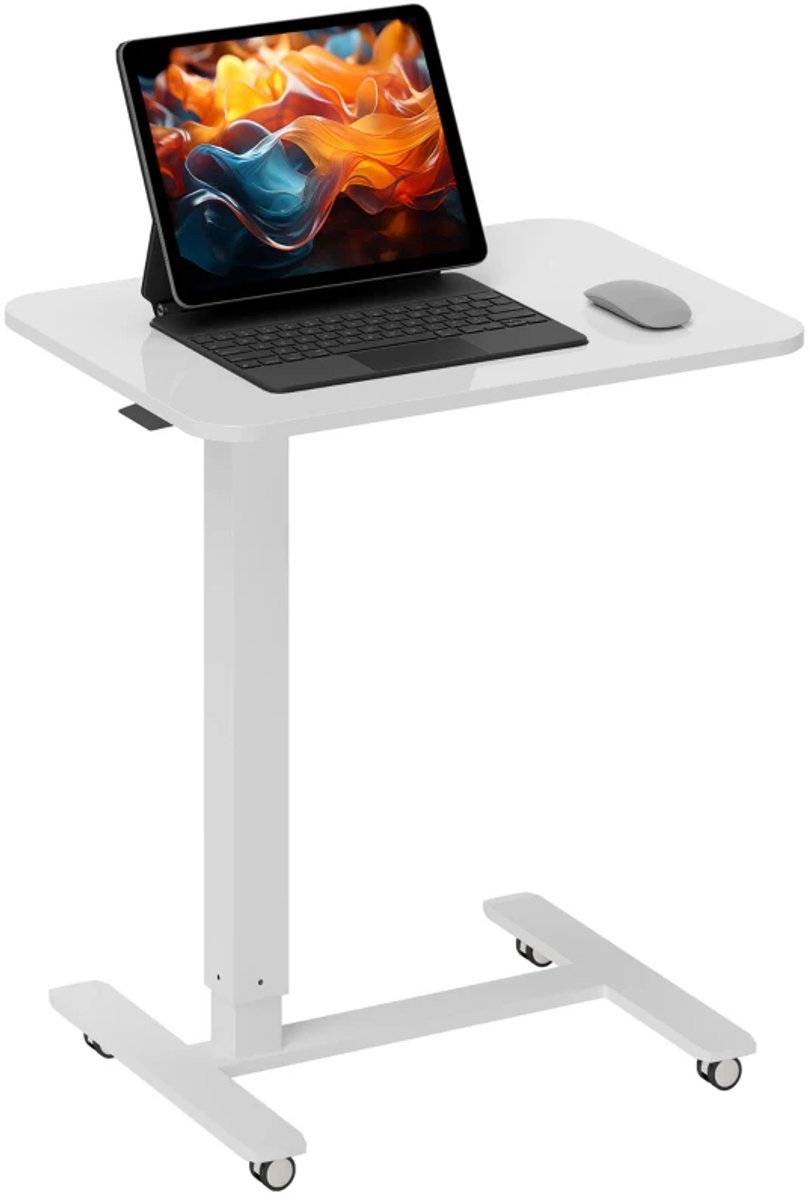 Zit-sta Bureau met 4 Wielen - Zit Sta Bureau - In Hoogte Verstelbaar - C-vormig - Computerbureau - Computer Tafel - Bureautafel - Desk - Game Bureau - voor Gamen, Studeren en Werken - 65 x 48 x 70-110 cm - Wit
