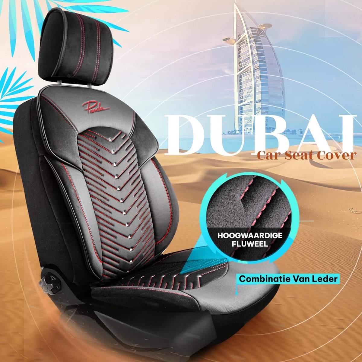 Stoelhoezen Alfa Romeo Brera 2005-2010 – Dubai Zwart/Rood – Zachte veloursstof – Voorstoelenset – luxe velours stoelhoezen – extra comfort – beschermt tegen vuil en slijtage