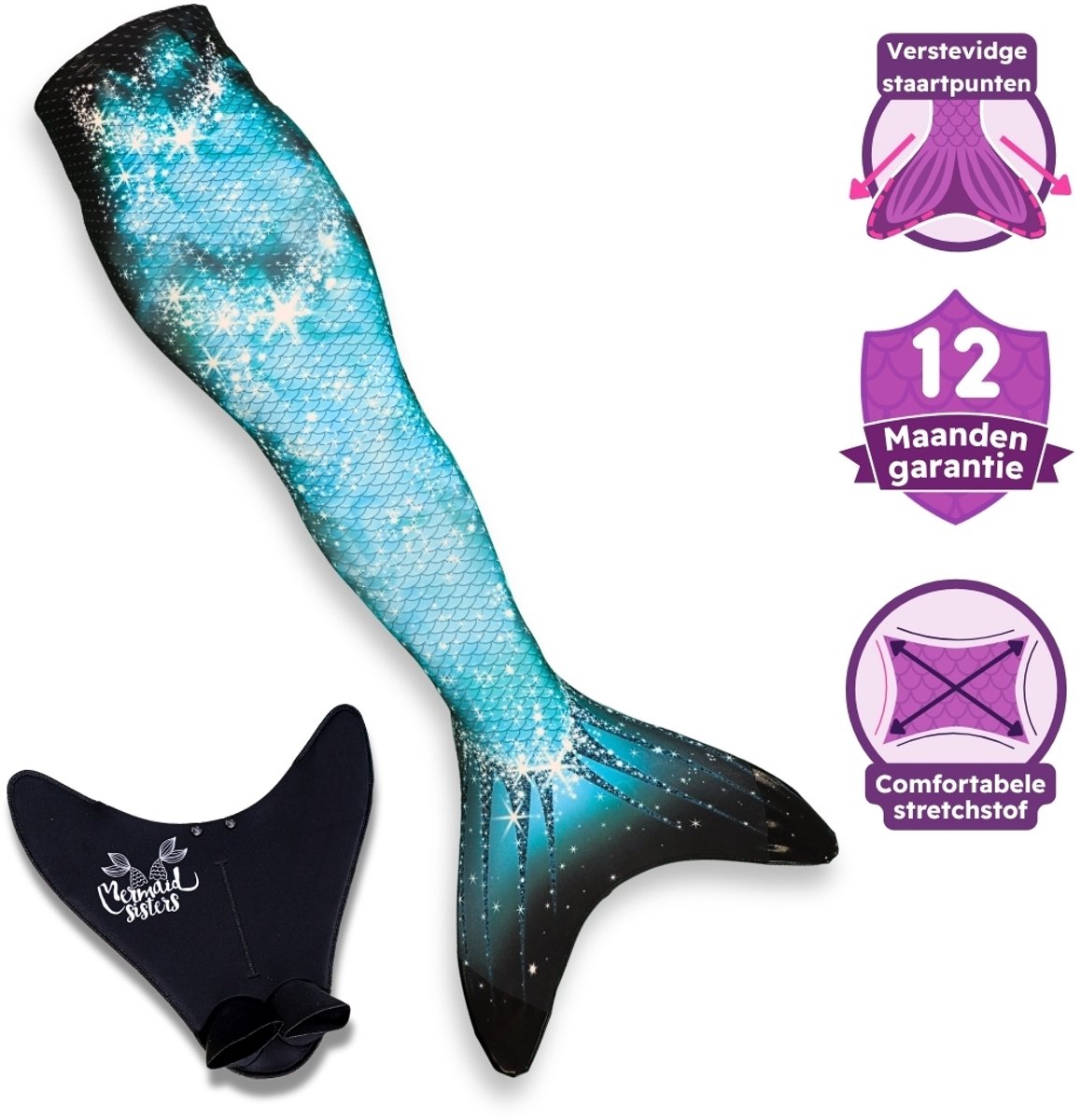 Mermaid Sisters Sparkle Splash - Zeemeermin Staart met Monovin voor Meisjes - Blauw - Maat 146-158