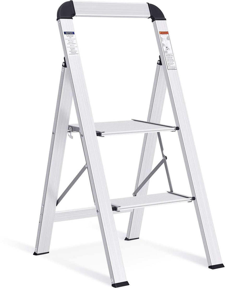 SolidKeus - Stepladder 2 Treden, Opvouwbare Ladder voor Thuisgebruik