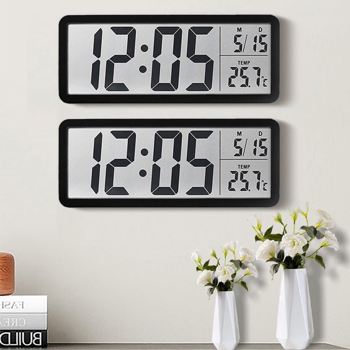 SolidKeus - Digitale Wandklok met Groot LCD Scherm en Temperatuurweergave
