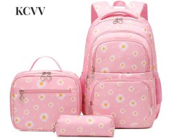 Rugzak meisje 7 jaar-rugzak meisje 8 jaar-Schoolrugzakset - Lunchtas Pennenbakje - Tieners Meisjes Jongens - Rugzak voor de basisschool of middelbare school - Waterdichte & Praktische rugzak of reisrugzak - roze - 23x9x28cm