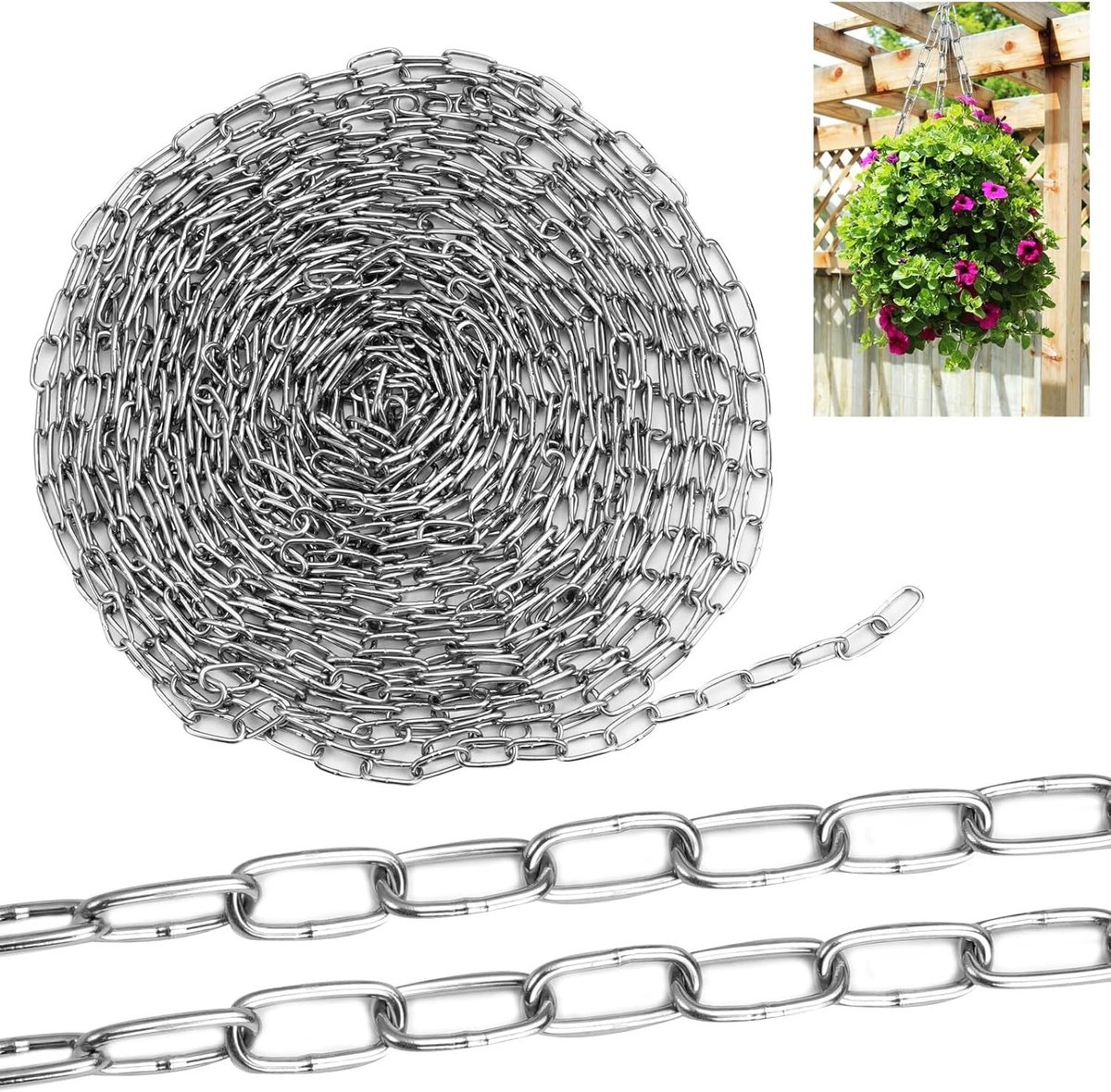Metalen ketting van 10 meter, roestvrijstalen ketting voor ophangen, sterke ronde ketting, duurzaam en veelzijdig gebruik