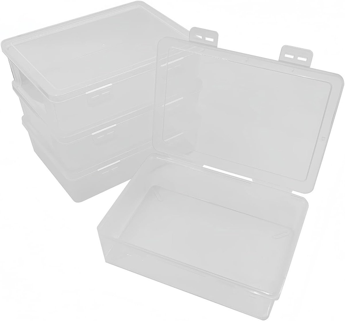 Set van 4 Opbergdozen met Deksel - Stapelbare Transparante Plastic Boxen voor Thuis, Kantoor en School - Ideaal voor Organiseren en Opslaan van Spullen