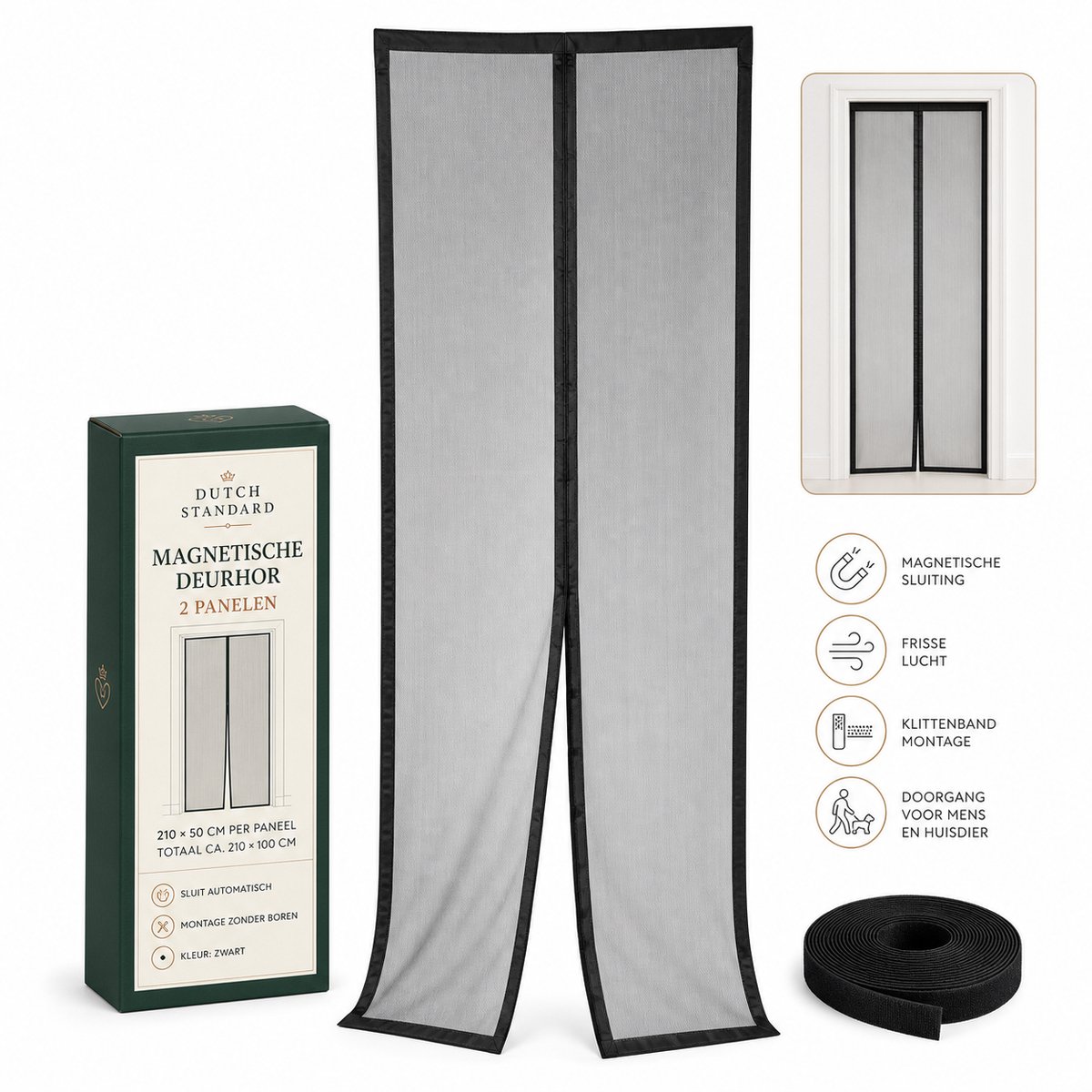 Dutch Standard Magnetische Deurhor - 2 Panelen - 210 x 100 cm - Zwart