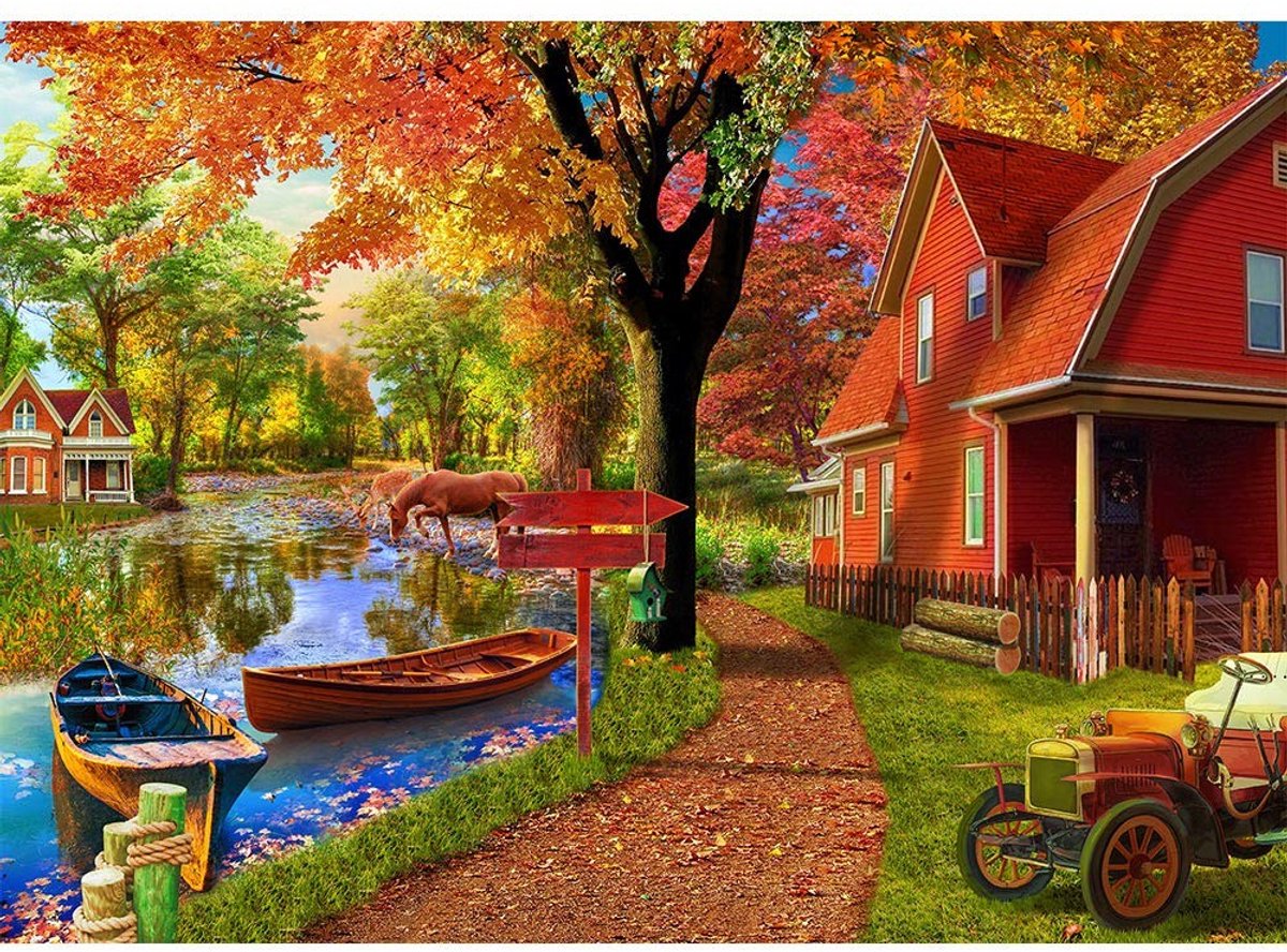 SolidKeus - 1000 Stuk Puzzel met Herfstdorp Thema voor Volwassenen