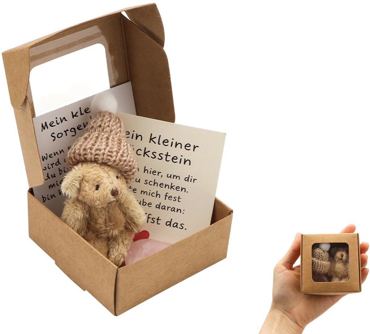 Omgoods - Gelukstenen Set met Mini Teddybeer voor Positieve Energie