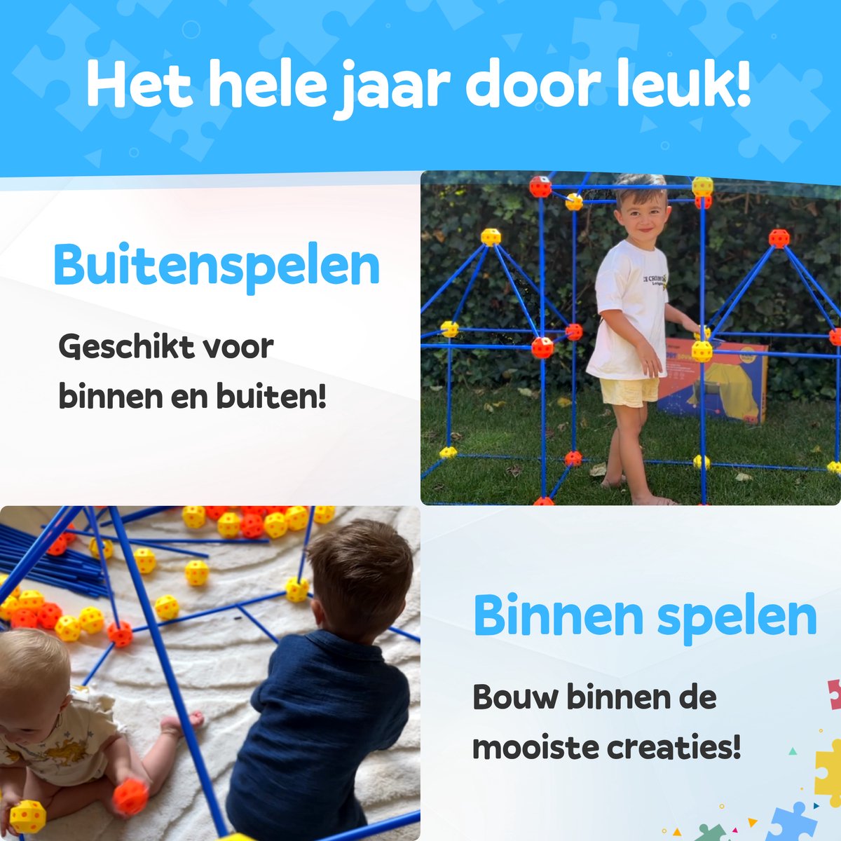 Fort Bouwpakket XXL met 313 Onderdelen + Kleden & Knijpers - Incl. Opbergzak & E-book - Speeltent - Educatief Speelgoed - Bouwspeelgoed - Hut Bouwen — afbeelding 6