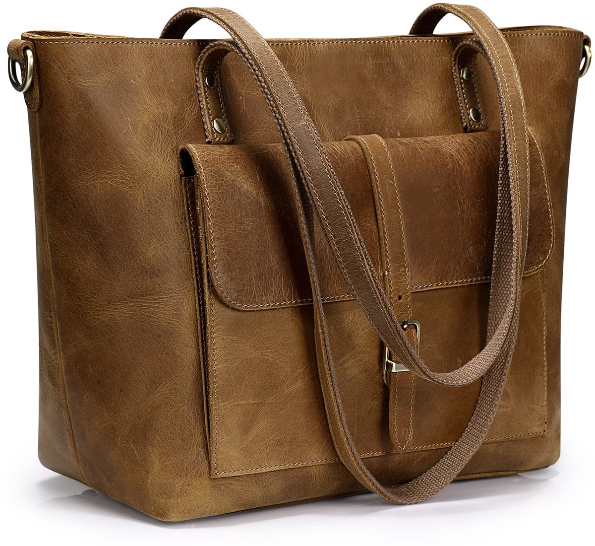 Omgoods - Dames Vintage Leren Schoudertas met Veel Pockets